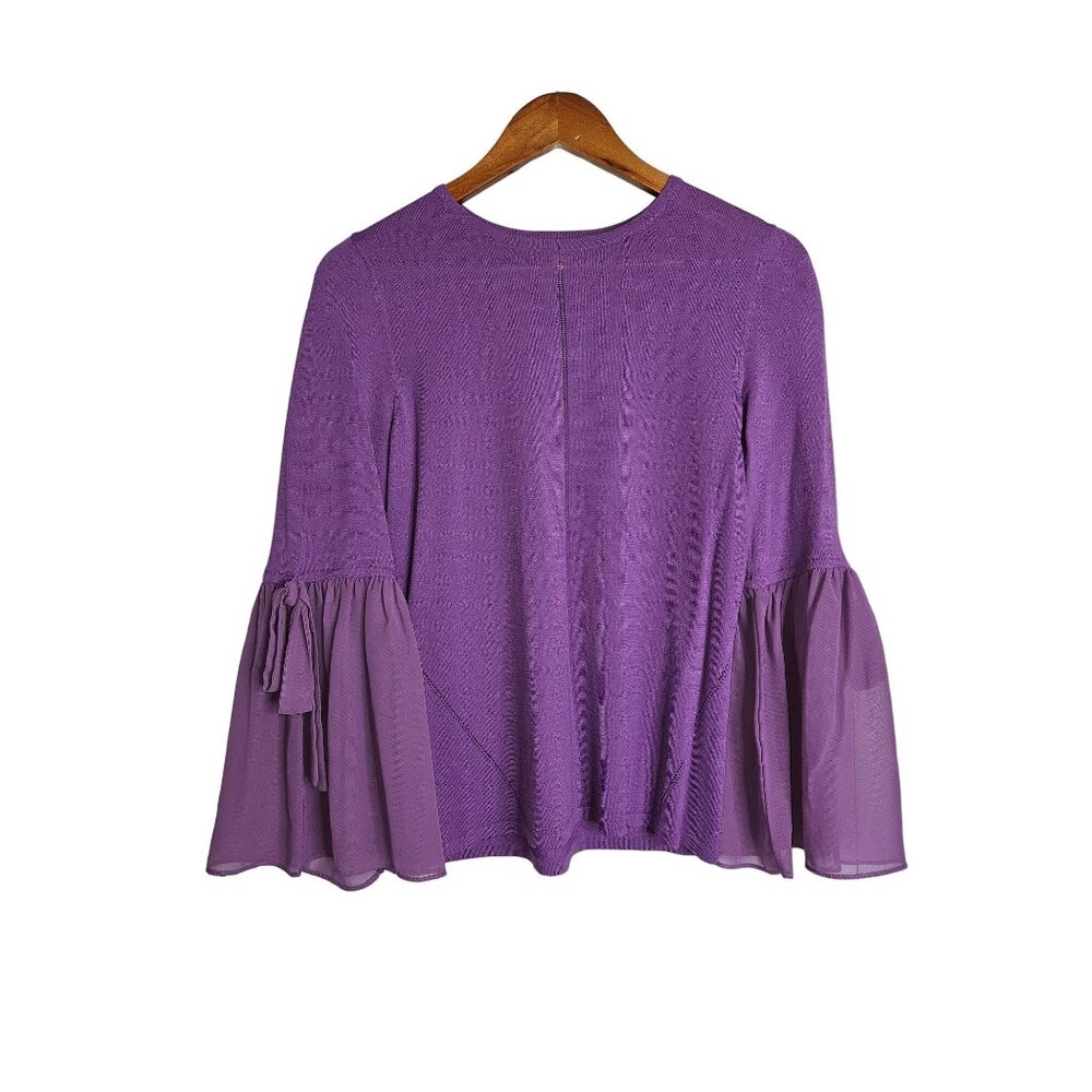 Eva Mendez Pullover Knit Top Sheer Balloon Sleeve Women Size Small